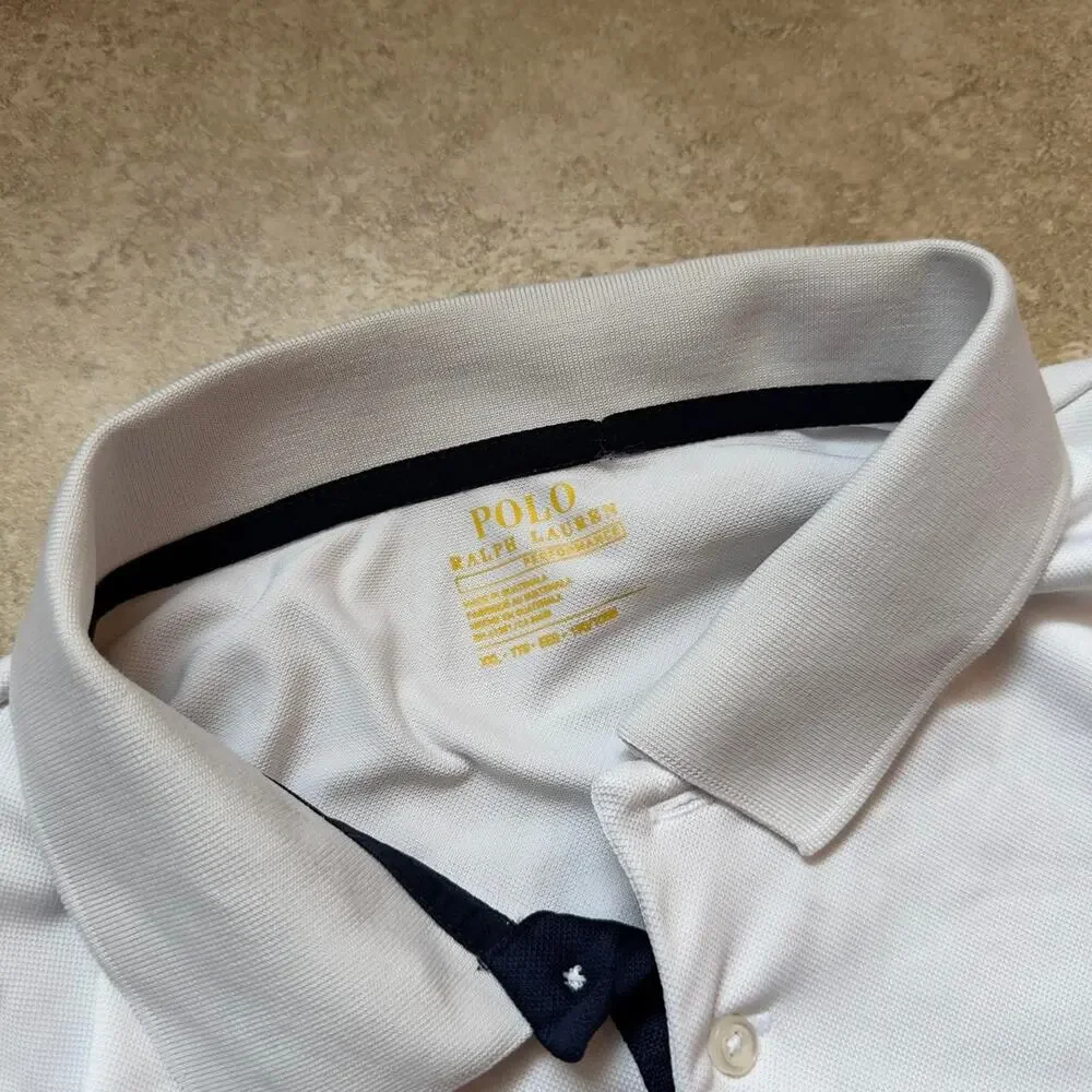 Polo by Ralph Lauren Performance White and Blue Short Sleeve Polo Shirt Size XXL